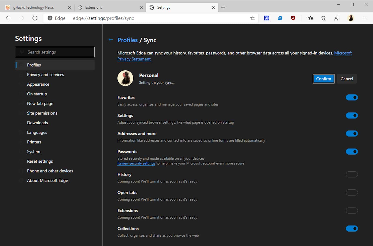 Synkroniser mellom flere enheter i Edge